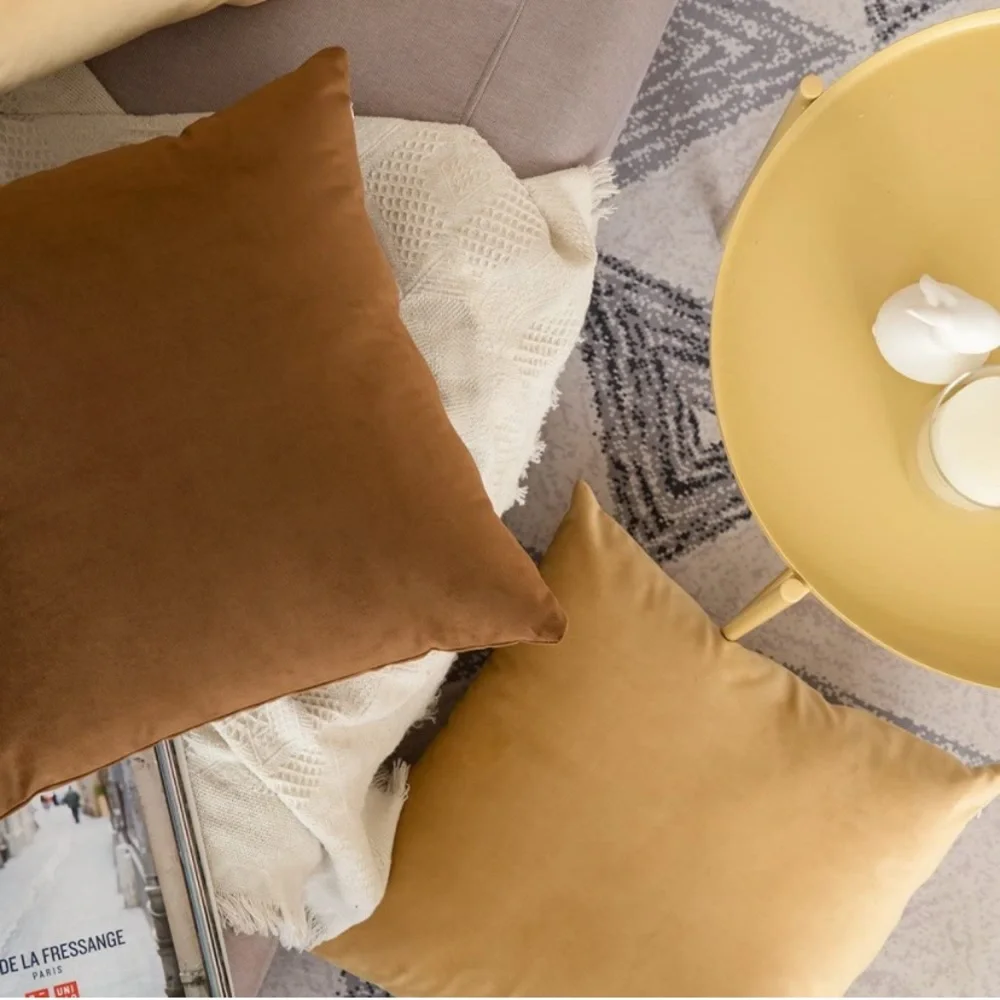 Luxury Home | Elegant Chic Golden Khaki Soft Velvet Throw Pillow Covers